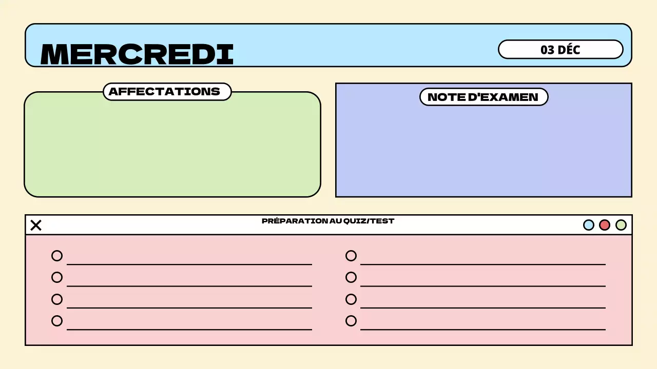 Présentation minimaliste de l'agenda de la classe aux couleurs pastel