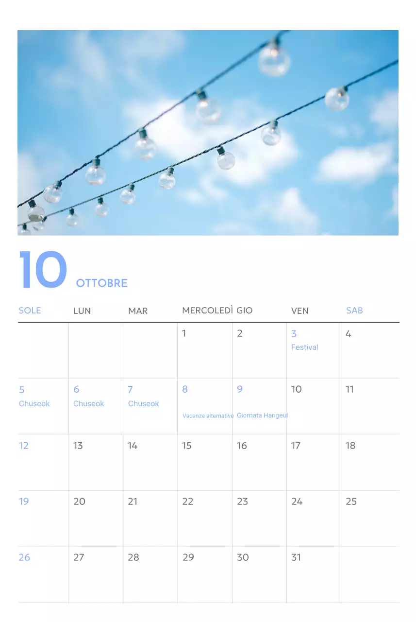 Calendario con foto tracciatore di obiettivi con un tocco di blu