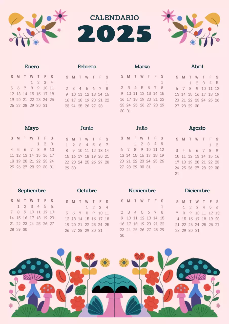 Calendario kitsch de setas en azul marino y rosa