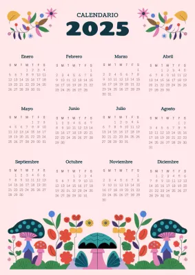 Calendario kitsch de setas en azul marino y rosa
