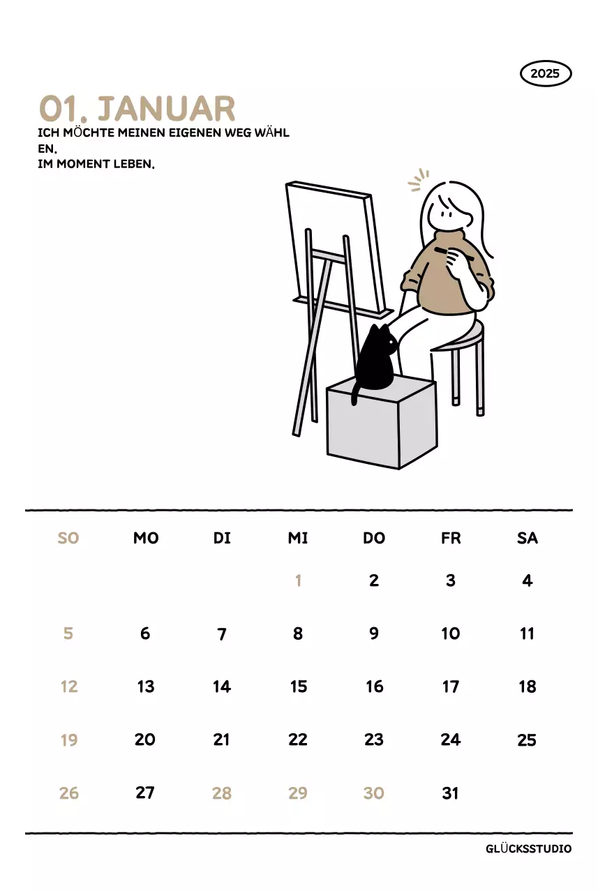 Illustrierter Kalender mit schönem Linienstil