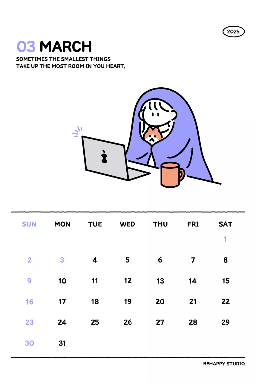 Kalender bergambar dengan gaya garis yang cantik