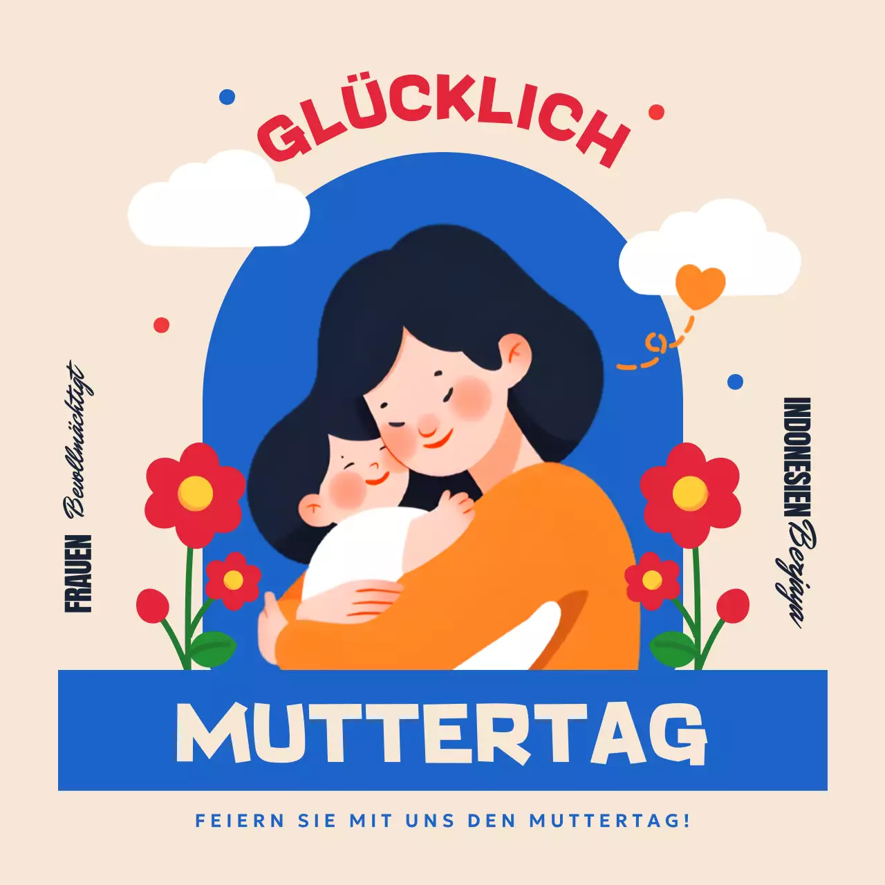 blau retro indonesien muttertag ankündigung