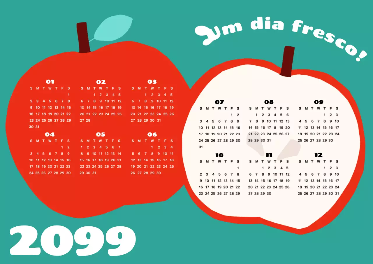 Calendário de um ano pop art giro em verde e branco