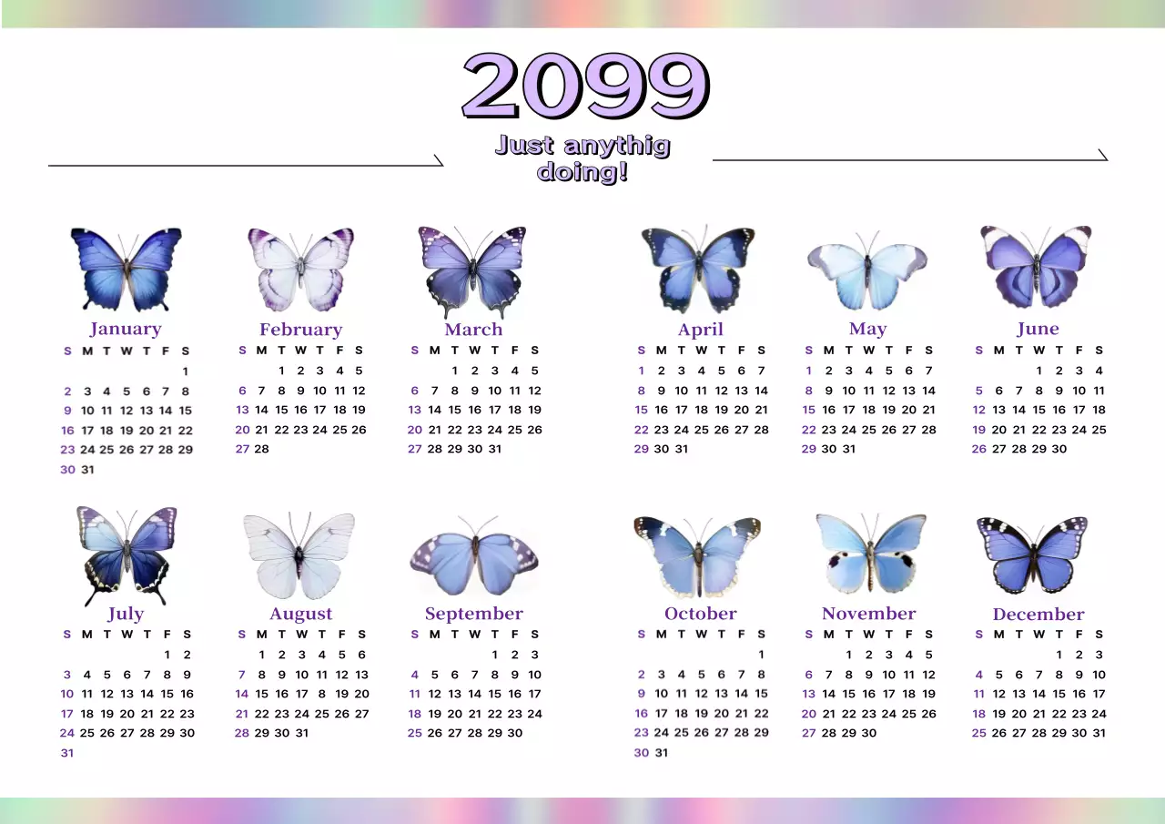 青 シンプル 蝶 カレンダー ポスター