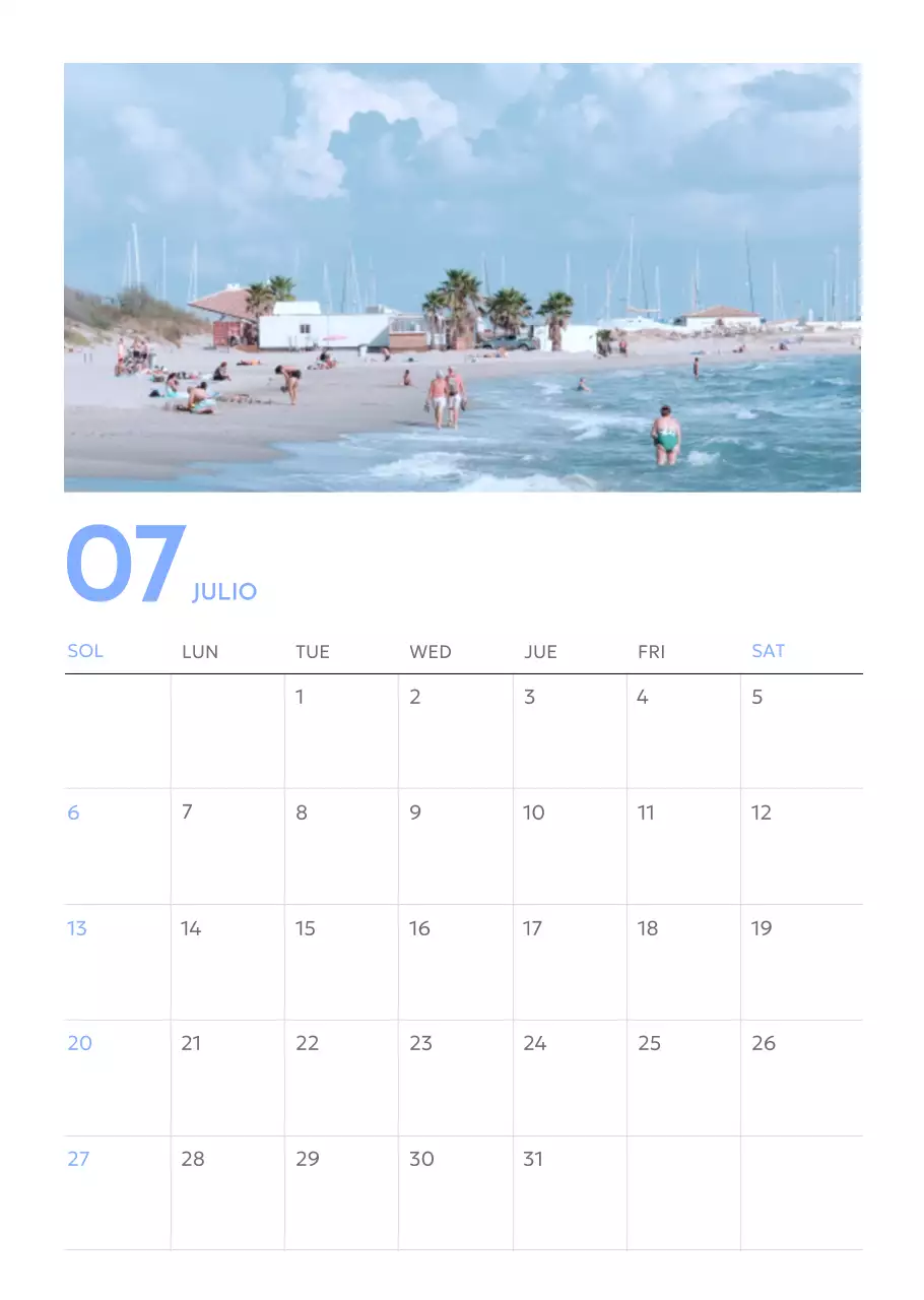 Calendario fotográfico de seguimiento de objetivos con un toque de azul