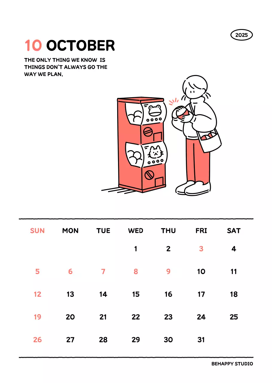 아기자기한 선 스타일의 일러스트 달력 캘린더