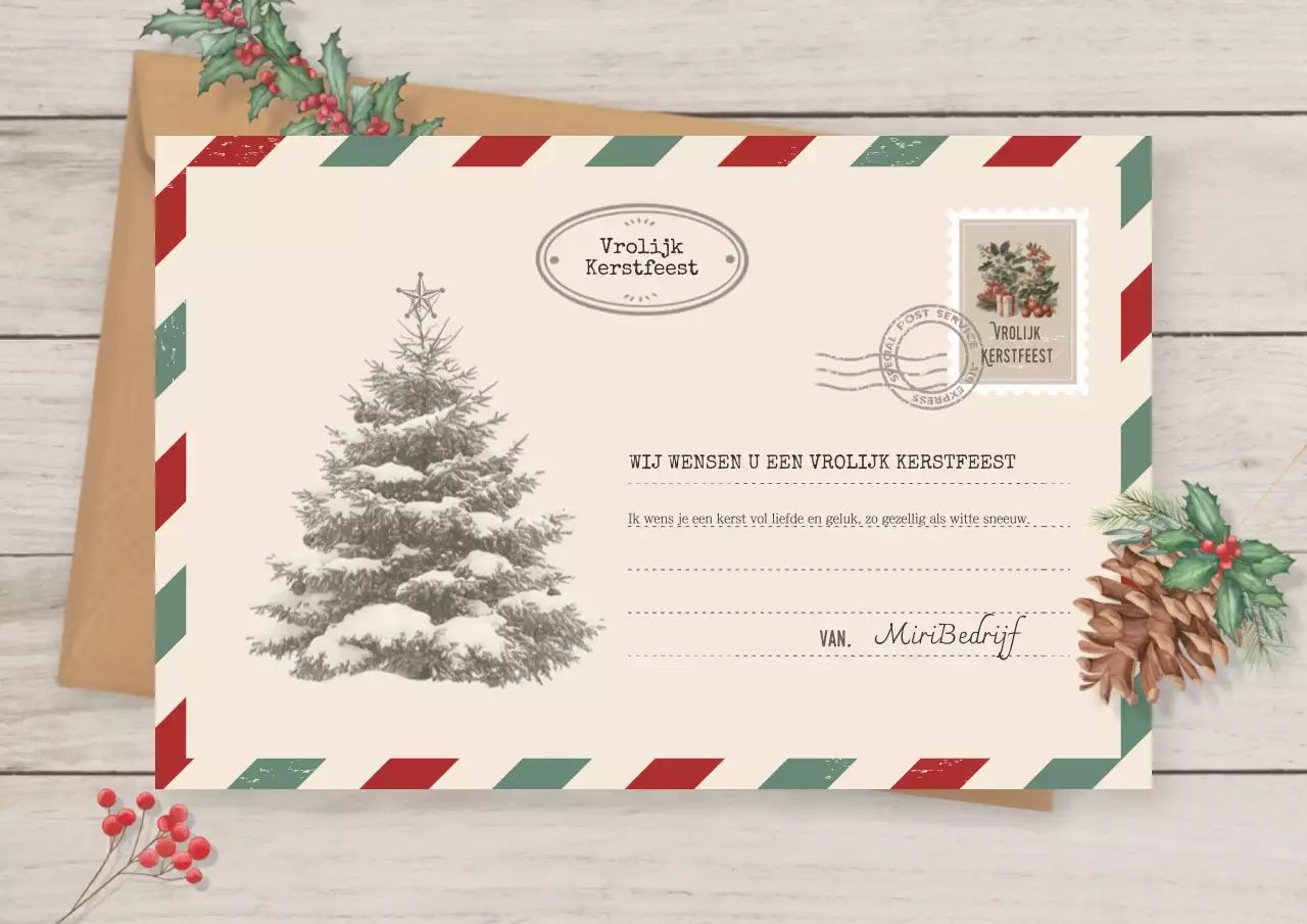 Beige Vintage Kerstkaart