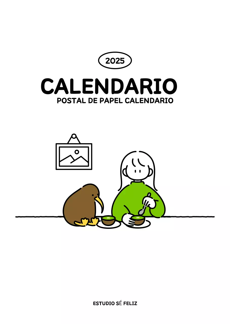 Calendario ilustrado con un bonito estilo de líneas