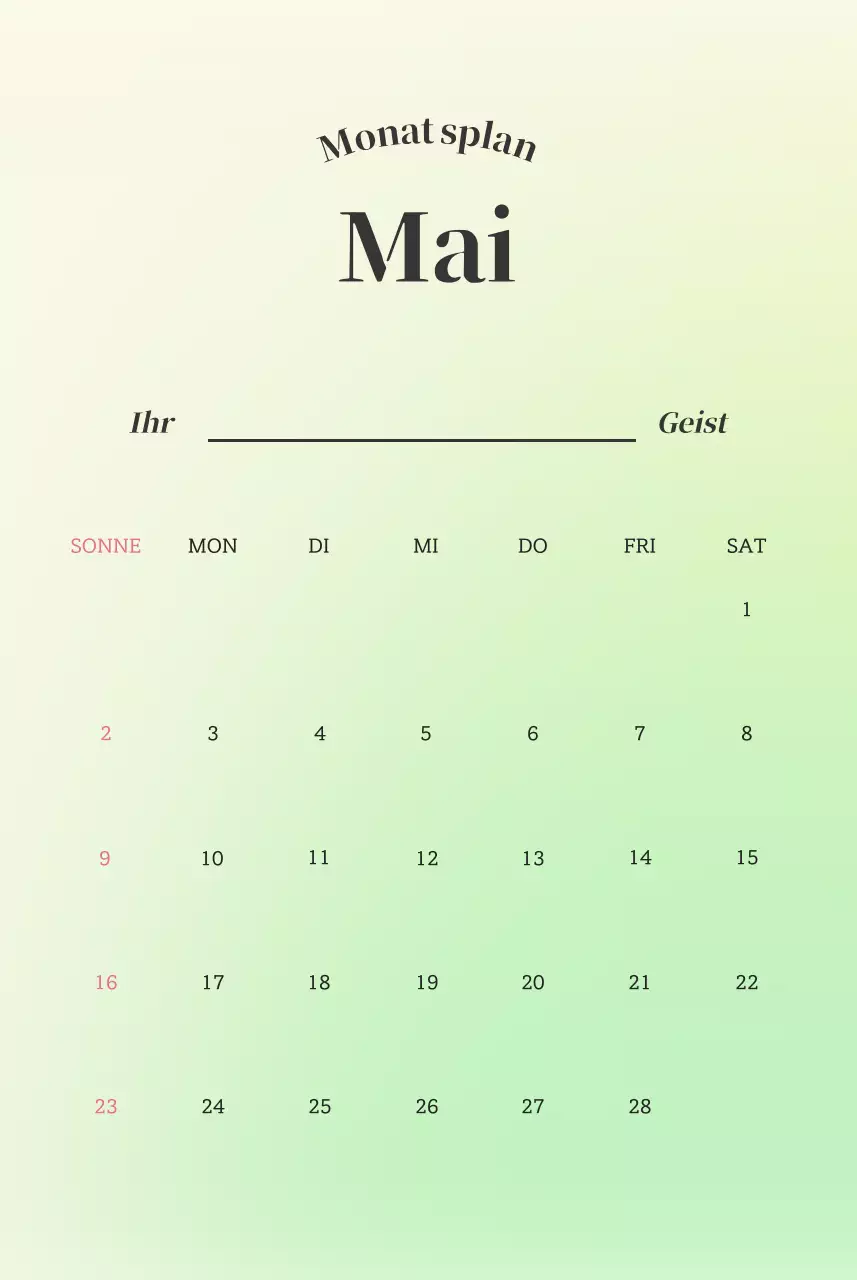 Minimalistischer Kalender mit Farbverlauf