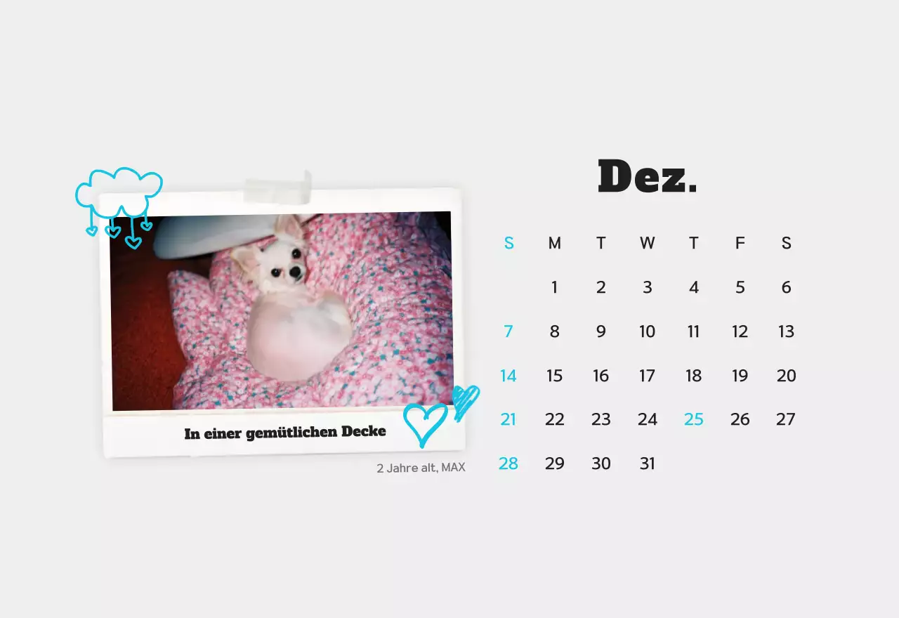 Weißer sauberer Haustier-Fotokalender