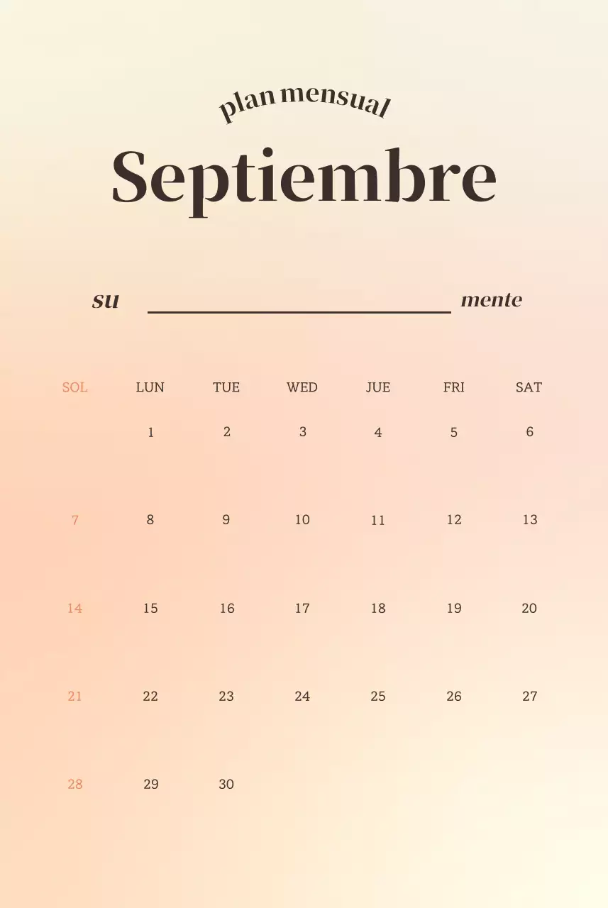Calendario minimalista con texto degradado