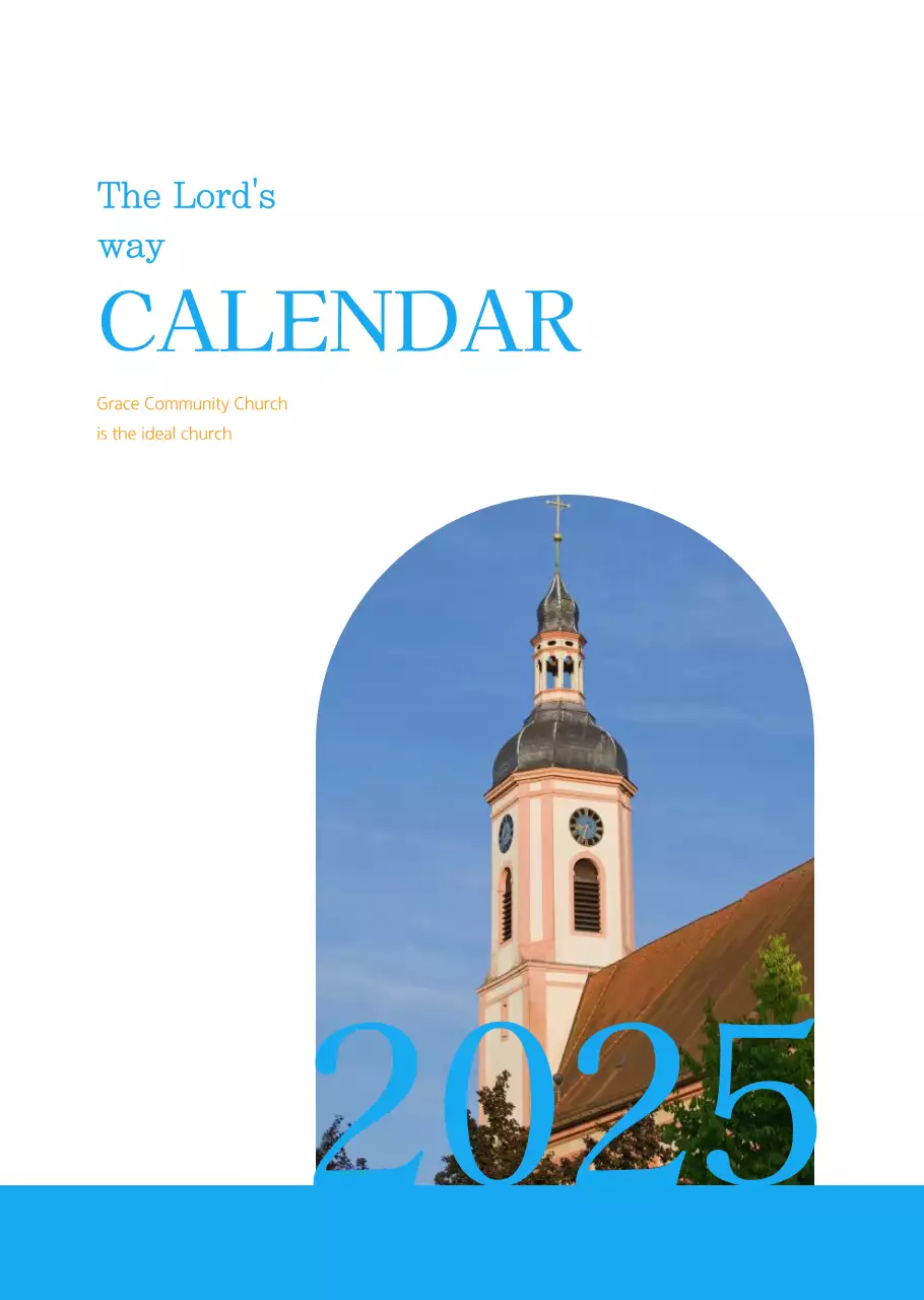 Kalender gereja berkonsep modern berwarna biru