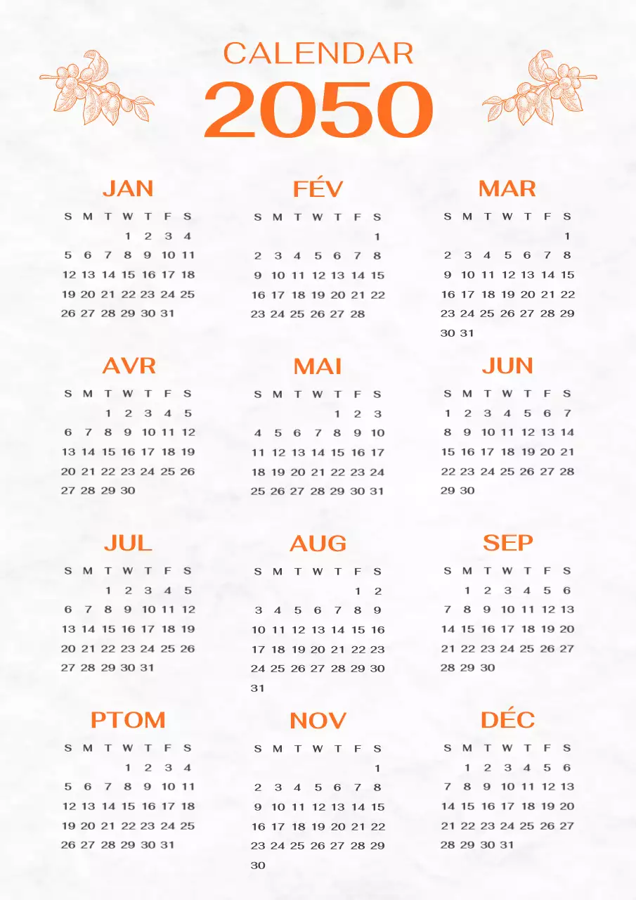 Calendrier vintage en orange et gris