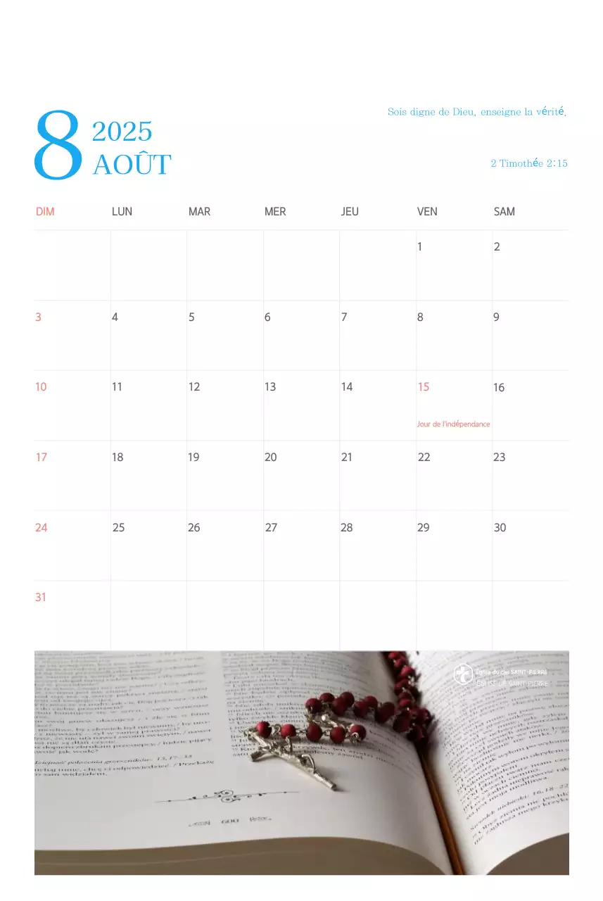 Calendrier d'église moderne bleu