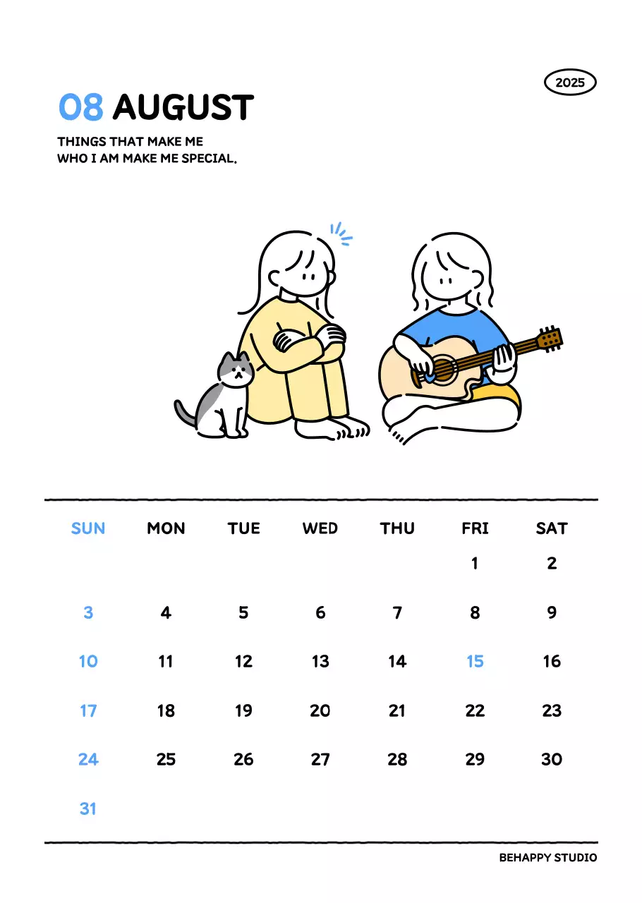 아기자기한 선 스타일의 일러스트 달력 캘린더