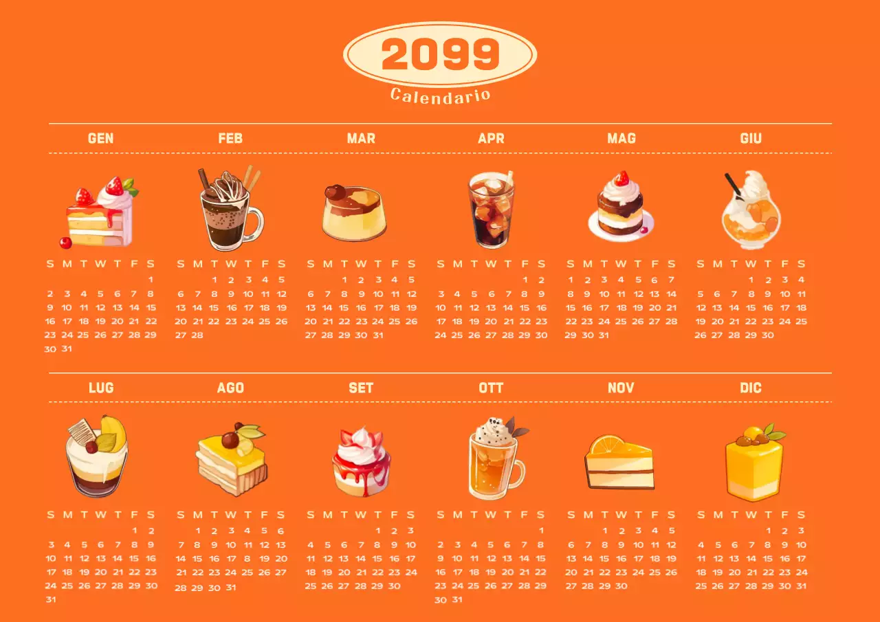 Calendario arancione Retro Food 1 anno