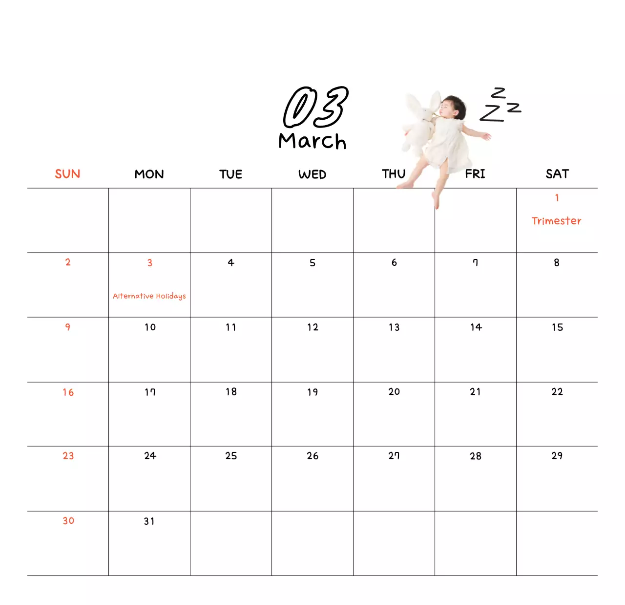 Kalender Tahun Baru berwarna putih yang nyaman