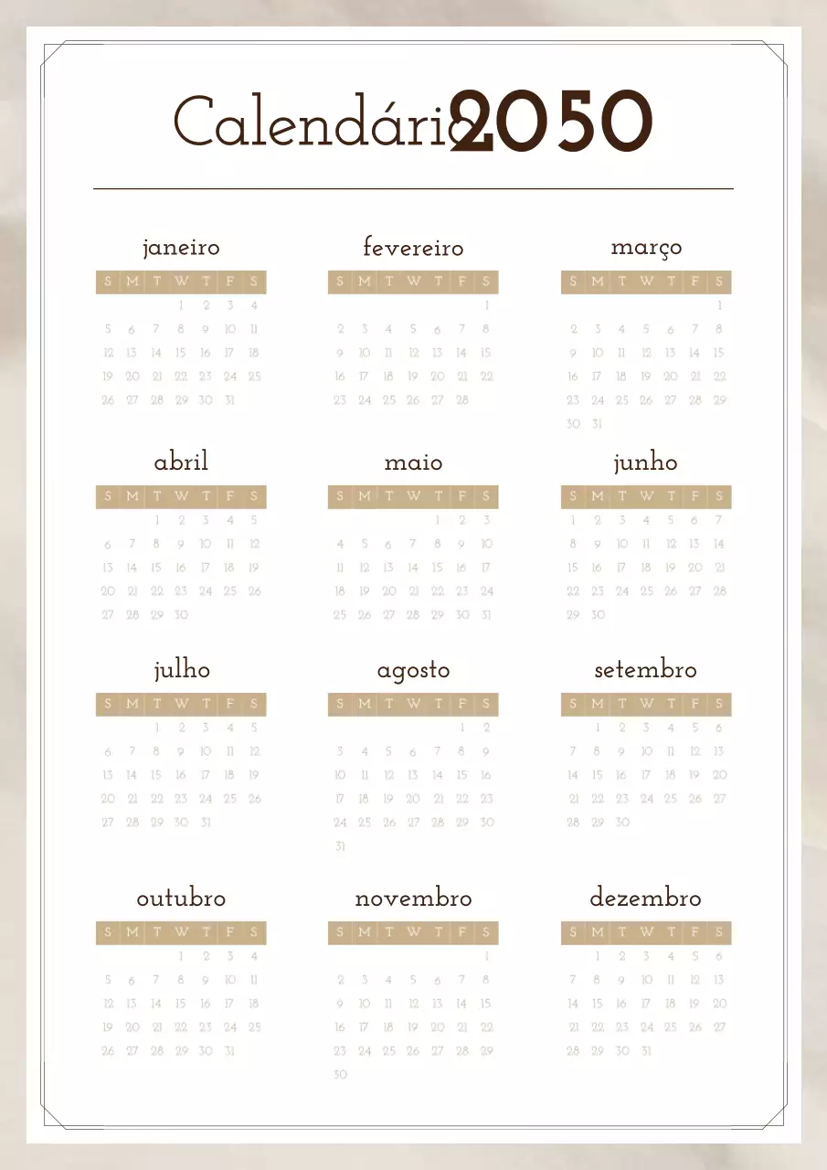 Calendário fotográfico simples em castanho e bege