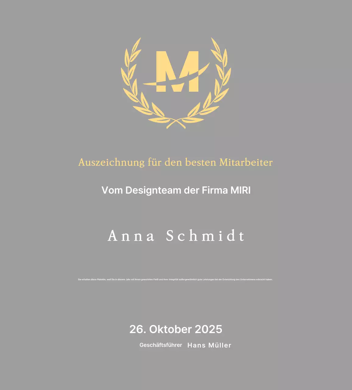 Gepflegte Listungstafel mit Lorbeeren