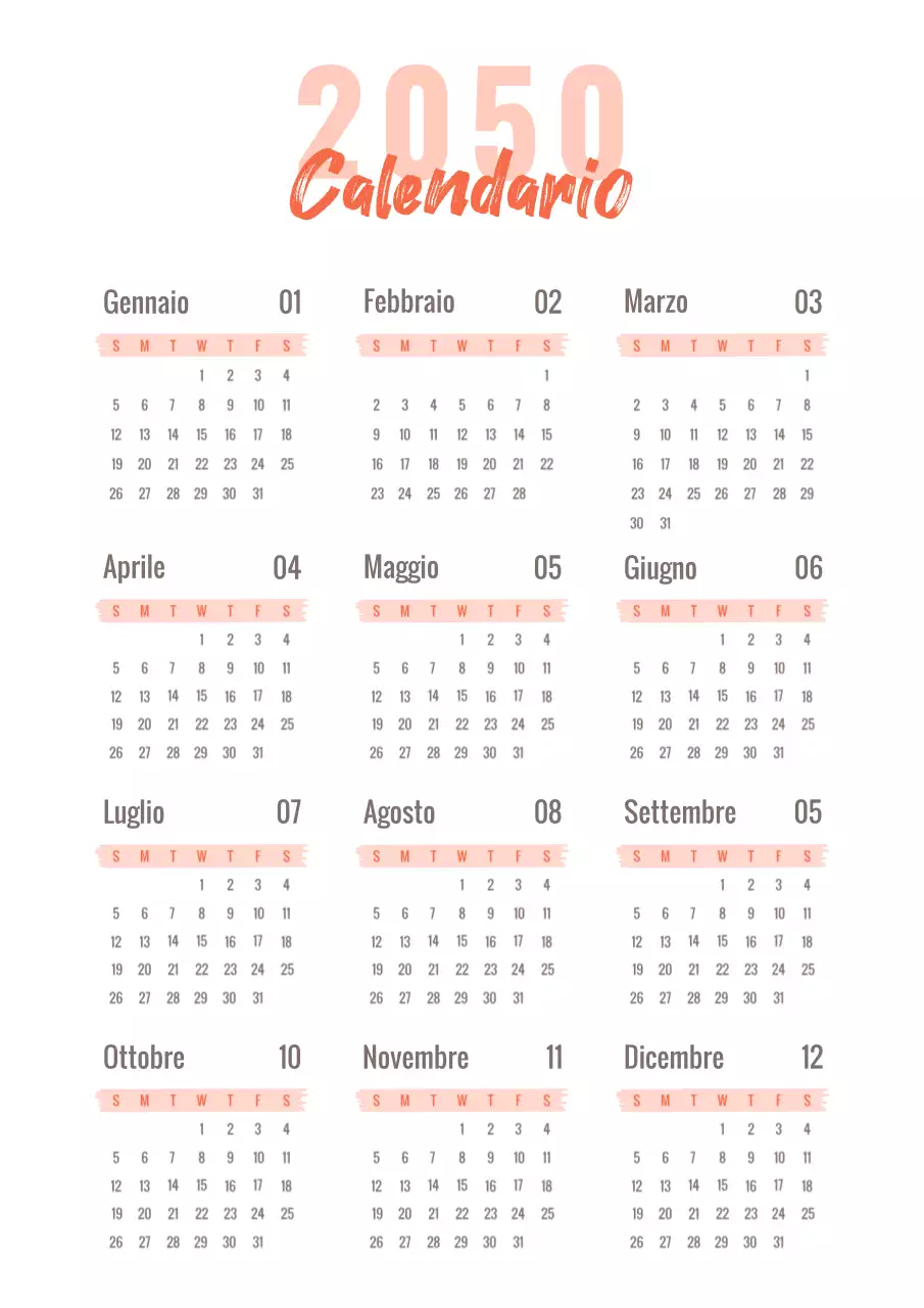 Semplice calendario scritto a mano in rosso e nero