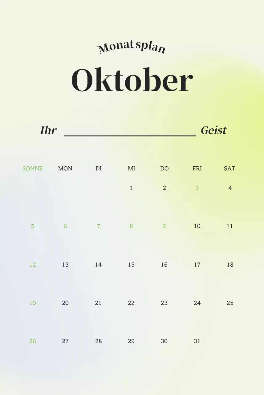 Minimalistischer Kalender mit Farbverlauf