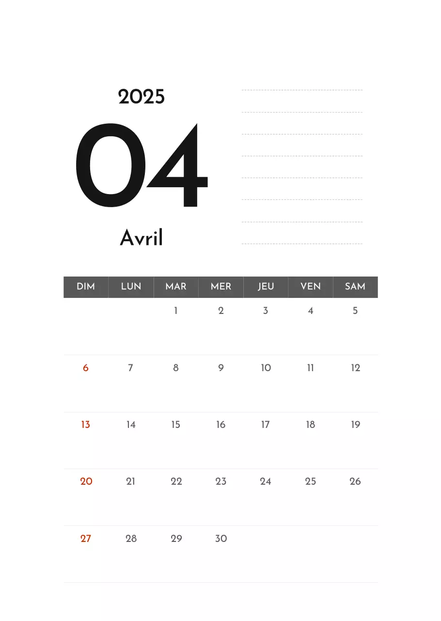 Calendrier d'entreprise simple et gris