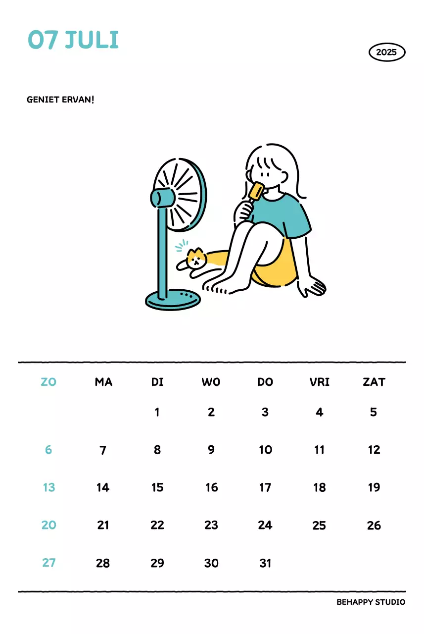 Geïllustreerde kalender met een mooie lijnstijl