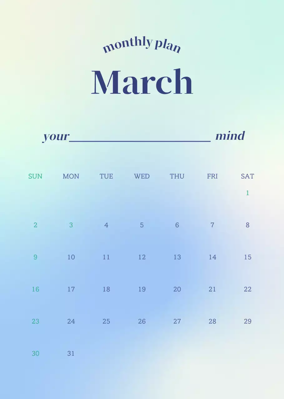 그라데이션 미니멀 캘린더 디자인