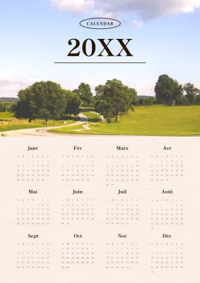 Calendrier minimaliste des collines en vert et beige