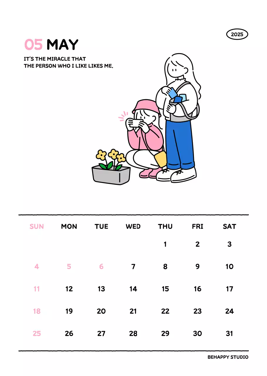아기자기한 선 스타일의 일러스트 달력 캘린더