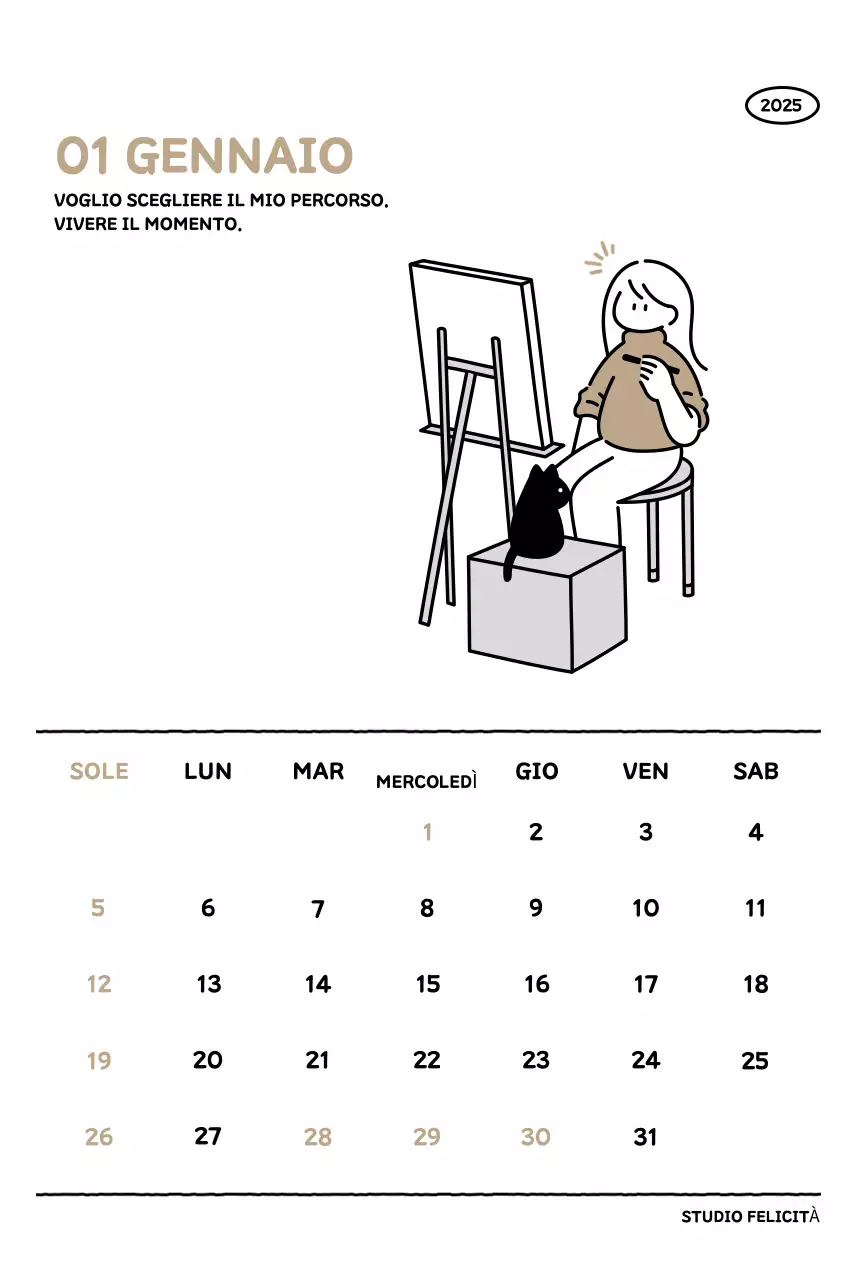 Calendario illustrato con un grazioso stile di linee