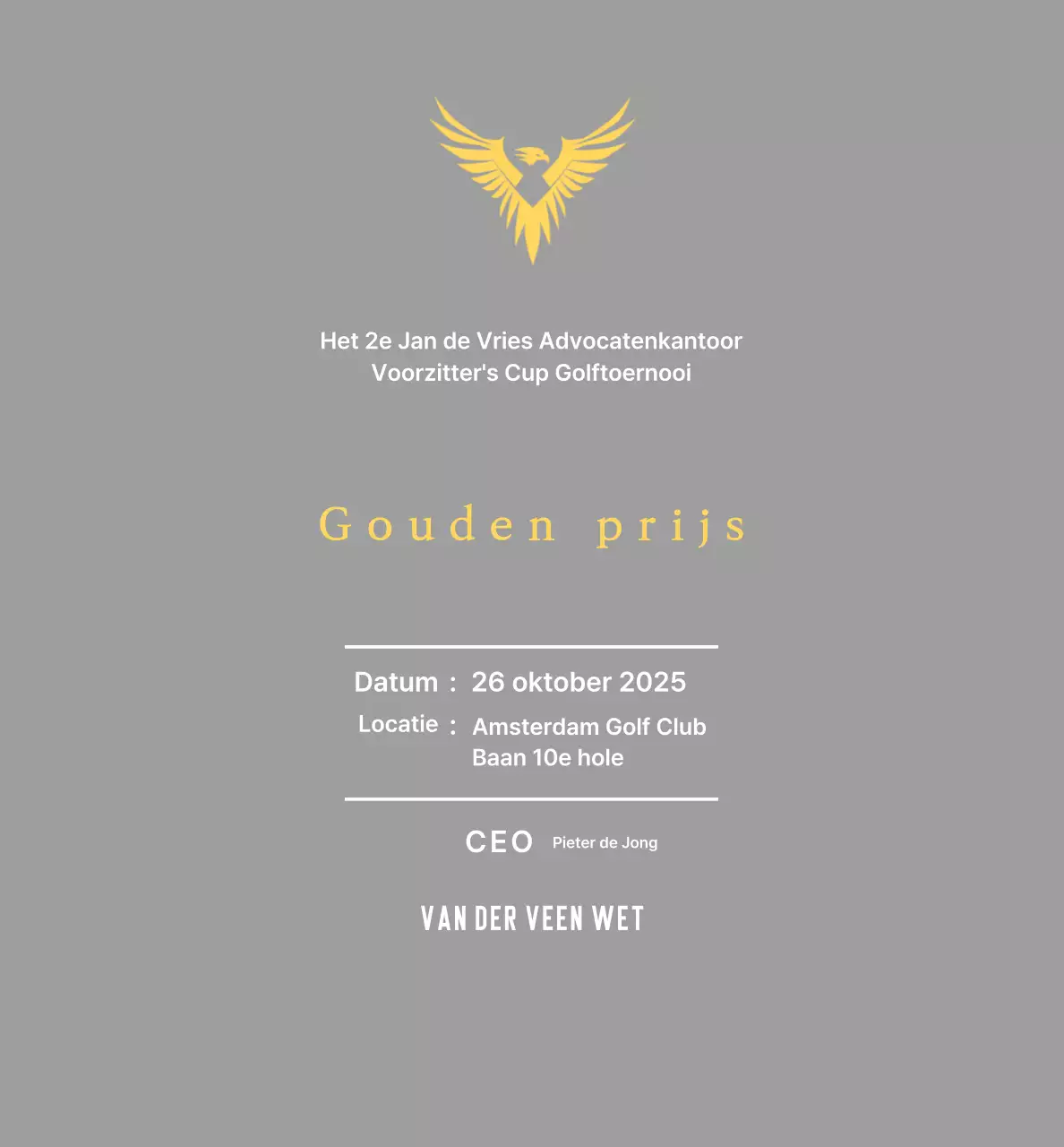 Nette golftoernooi plaquette met een adelaar