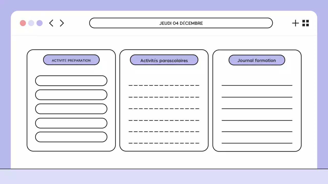 Présentation de l'agenda de la classe de l'illustration violette