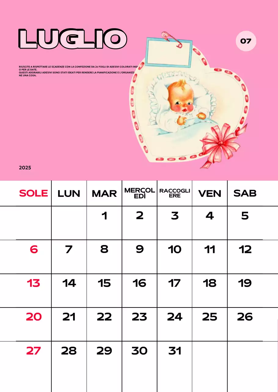 Calendari colorati con una varietà di illustrazioni retrò