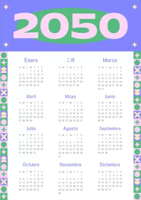 Calendario de formas kitsch en morado y rosa