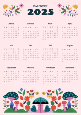 Kitschiger Pilzkalender in Marineblau und Rosa