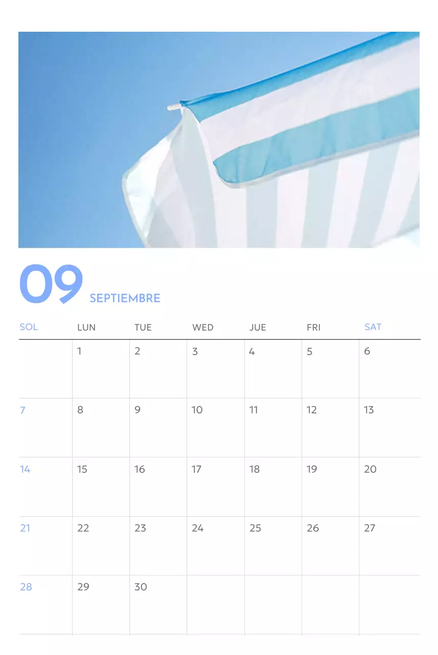Calendario fotográfico de seguimiento de objetivos con un toque de azul