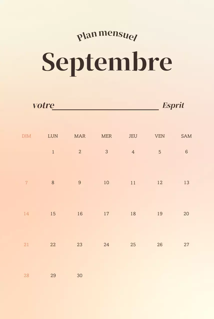 Calendrier minimaliste dégradé