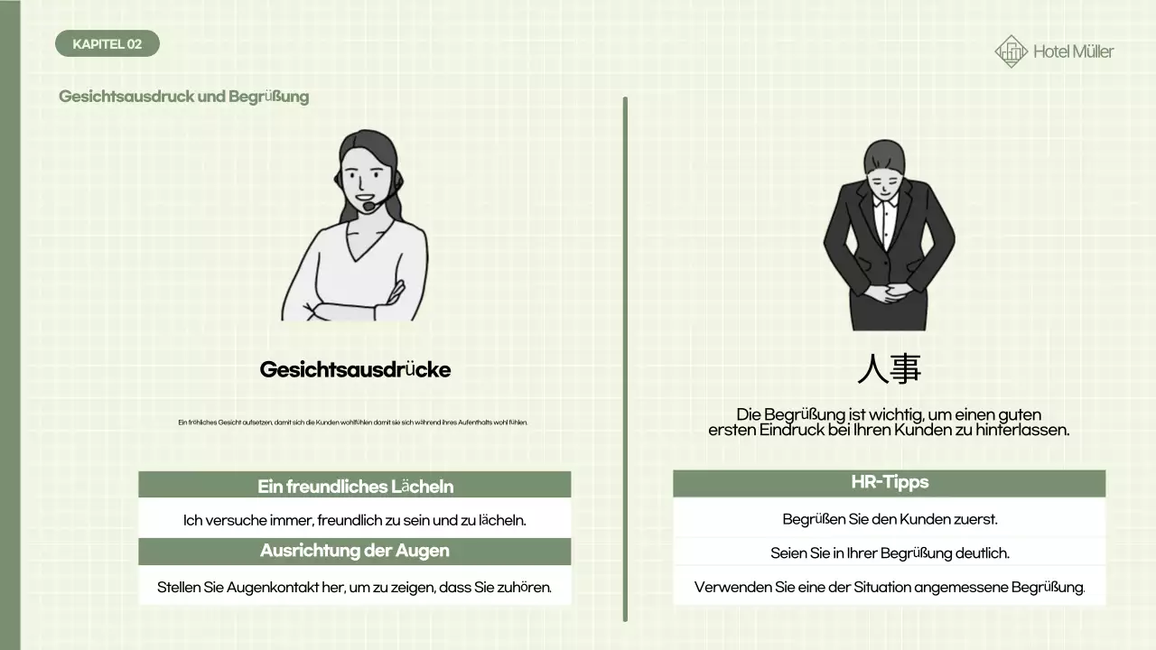 Schulung des Personals in khakifarbener, sauberer und gepflegter Kleidung