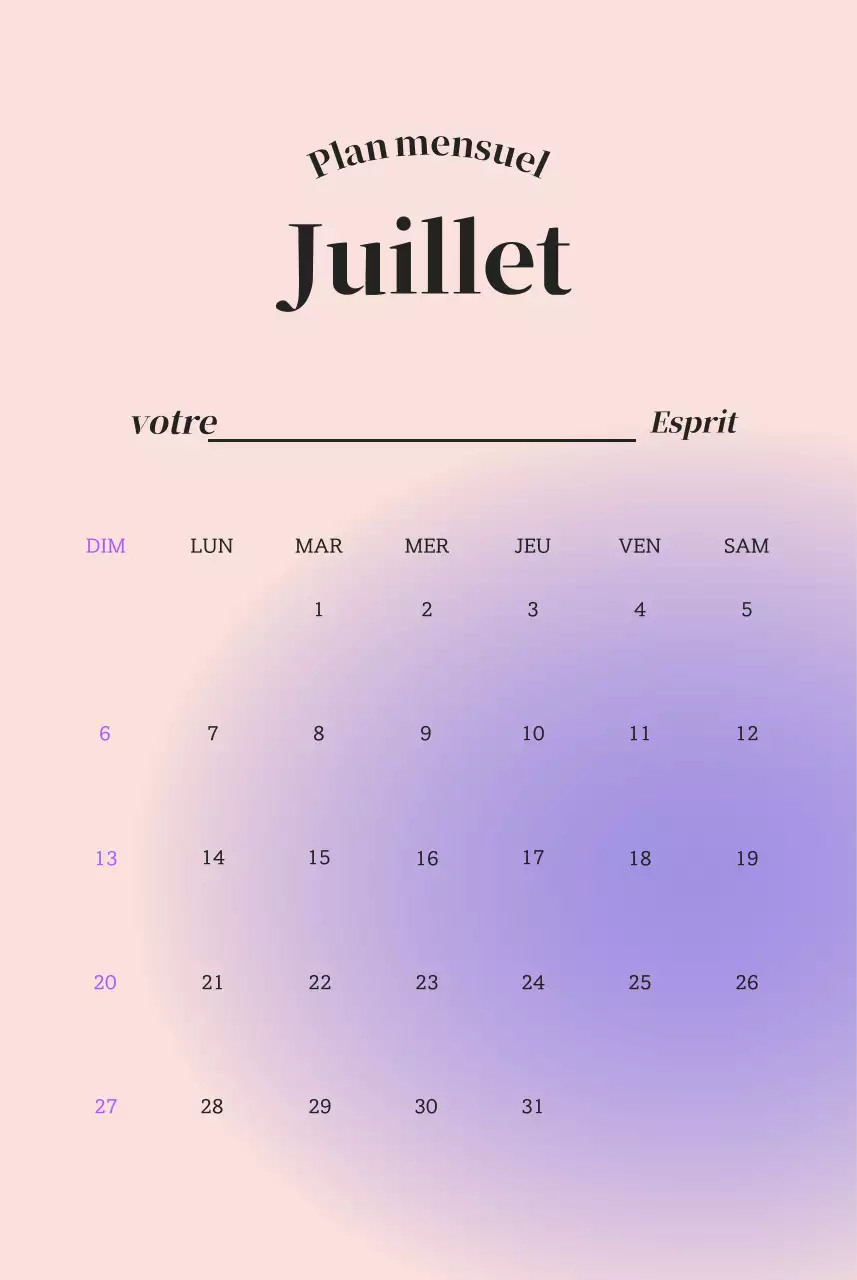 Calendrier minimaliste dégradé