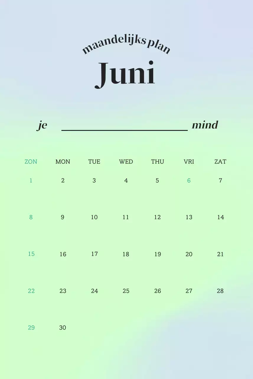 Minimalistische kalender met kleurverloop