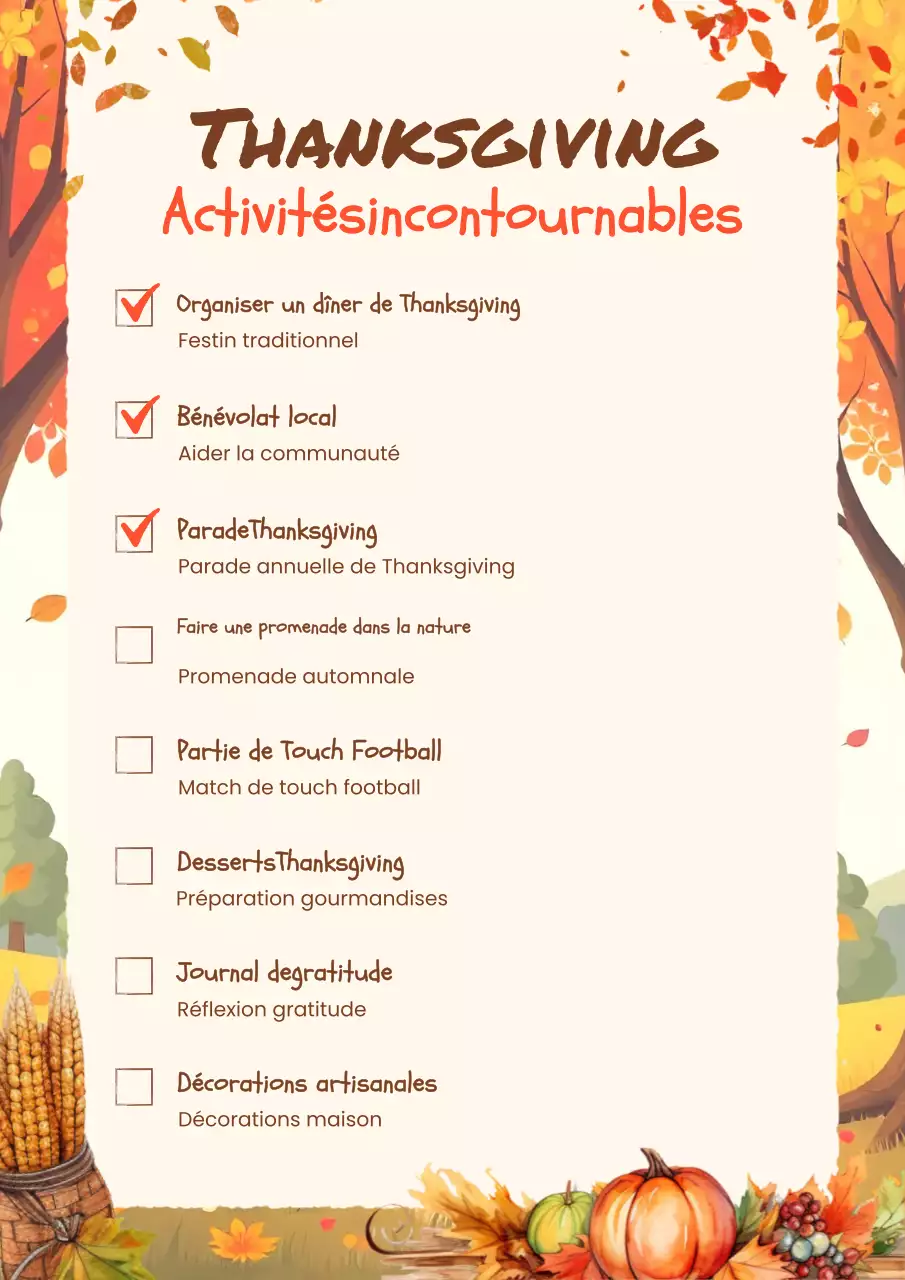 liste d'activités pour Thanksgiving en orange chaude