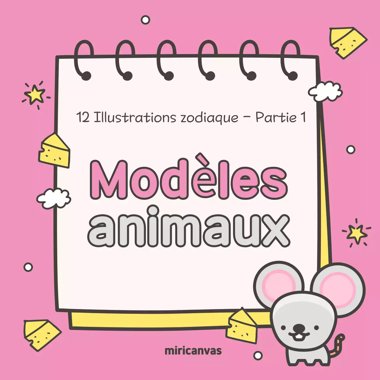 12 adorables couvertures d'animaux du zodiaque en rose et jaune