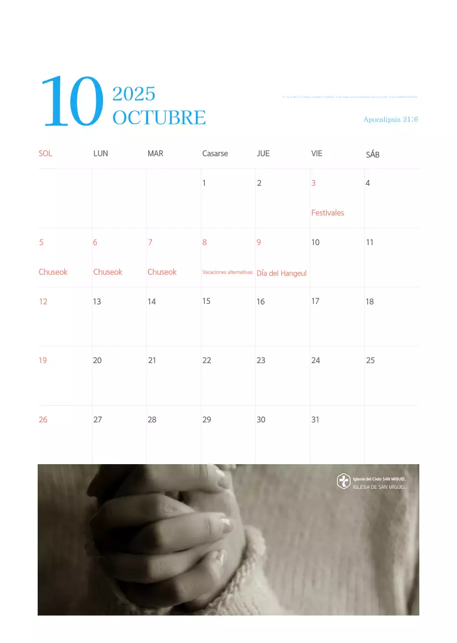 Calendario eclesiástico azul de concepto moderno