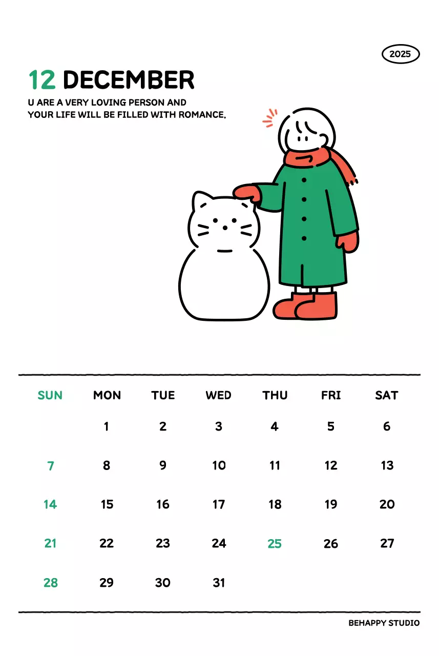 Kalender bergambar dengan gaya garis yang cantik