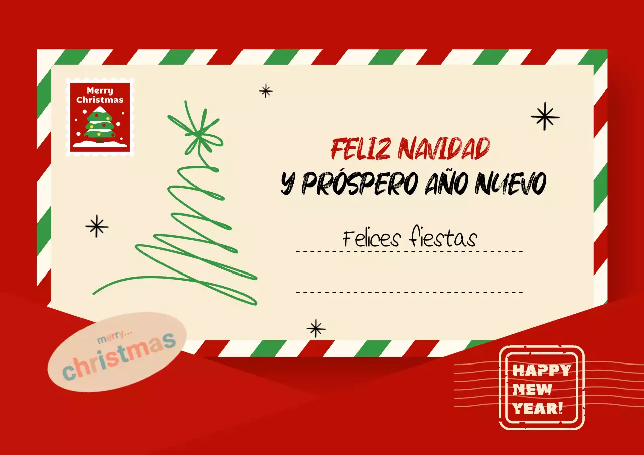 Una bonita tarjeta navideña en rojo y verde