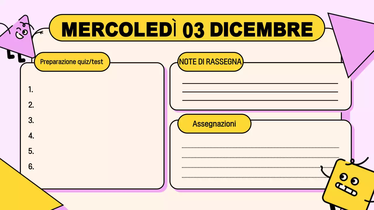 Rosa, giallo, giocoso Presentazione dell'agenda di classe