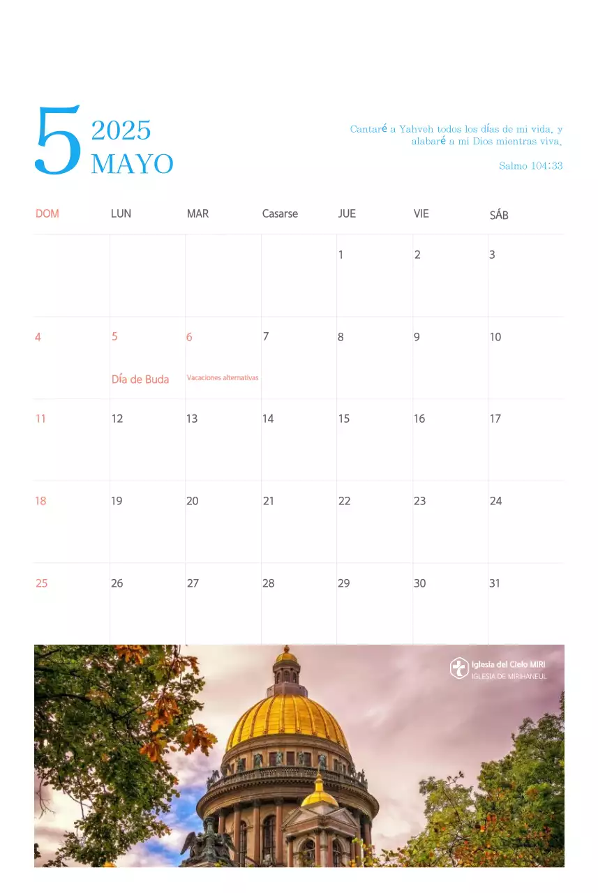Calendario eclesiástico azul de concepto moderno