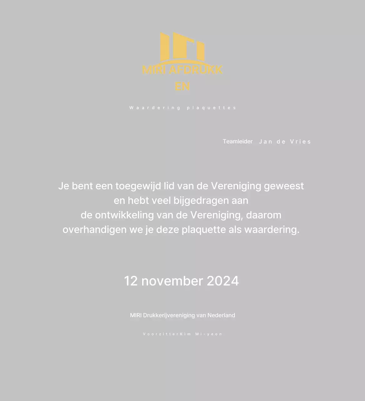 Gouden Nette Waardering Plaquette